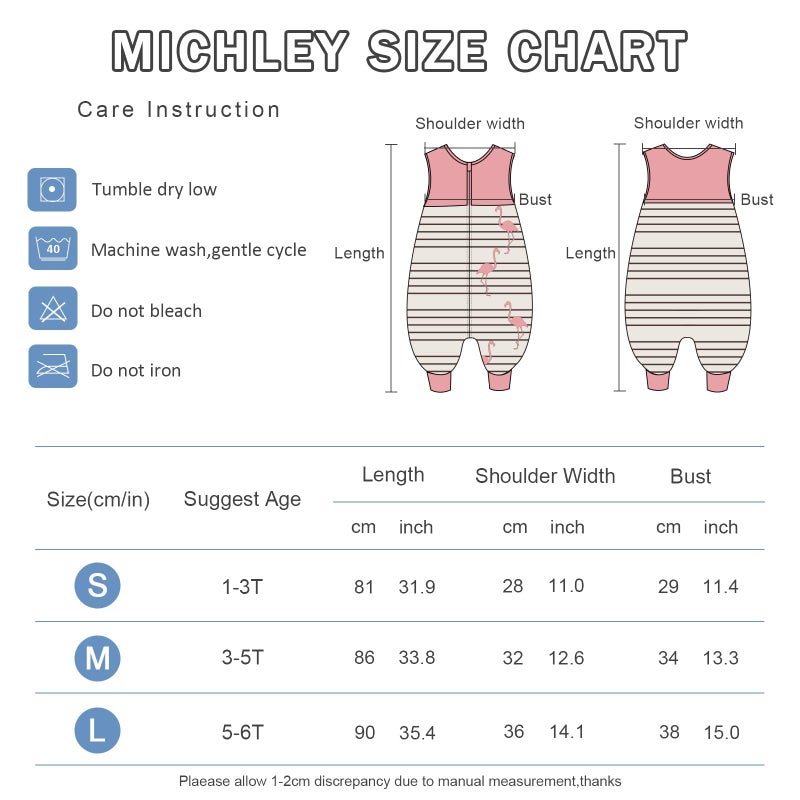 MICHLEY Toddler Sleeping Sack with Feet Newborn Infant Sleeveless Sleeping Bag 2-way Zipper Baby Wearable Blanket for Walkers,Pink Bird,1-3T - Image 2